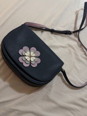 Women's Black Crossbody Bag with Pink Floral Applique